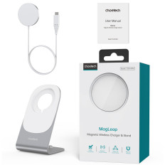 15W indukcijski nakladalec z magsafe + magnetnim stojalom za telefon - bela