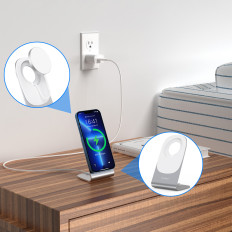 15W indukcijski nakladalec z magsafe + magnetnim stojalom za telefon - bela
