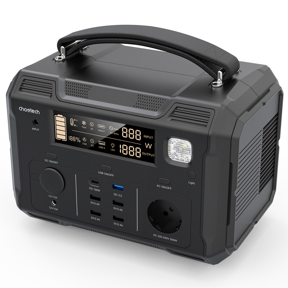 Tragbare Touristenzufuhrkraftwerk 484WH 500W LED - Schwarz