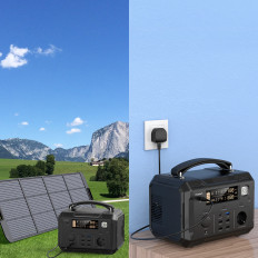 Přenosná turistická elektrárna PowerBank 484WH 500W LED - černá