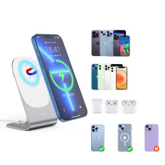 15W QI-Induktionslader mit Magsafe + Magnetständer für das Telefon - Weiß
