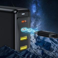 Laddare Gan 140W 4 portar 2x USB-C + 2x USB - Svart