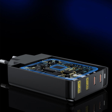Laddare Gan 140W 4 portar 2x USB-C + 2x USB - Svart