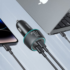 Dvojni Car Charger 2x USB-C 70W z LED osvetlitveni luc JR-CCN02 - črna