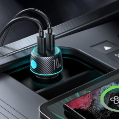 Dvojni Car Charger 2x USB-C 70W z LED osvetlitveni luc JR-CCN02 - črna
