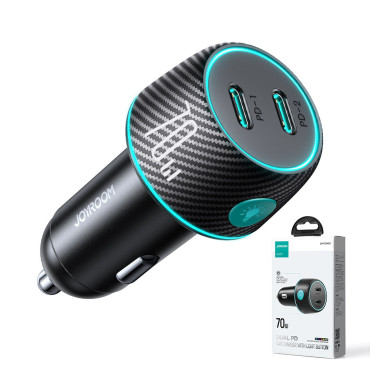 Dvojni Car Charger 2x USB-C 70W z LED osvetlitveni luc JR-CCN02 - črna