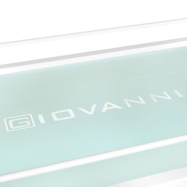 Tavolo cosmetico tipo 1015a Giovanni con struttura metallica e ripiani in vetro — primo piano della superficie