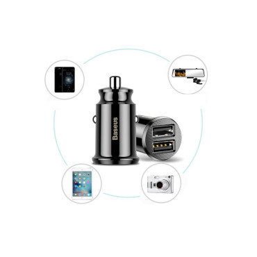Mini auto lādētājs par 2x USB graudu automašīnas lādētāju melnā krāsā