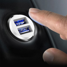 Mini Billaddare för 2x USB-kornbil Laddare Svart