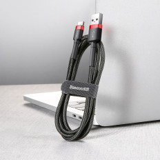 Izturīgs neilona kabelis USB kabelis - USB-C QC3.0 3A 0.5m melns un sarkans