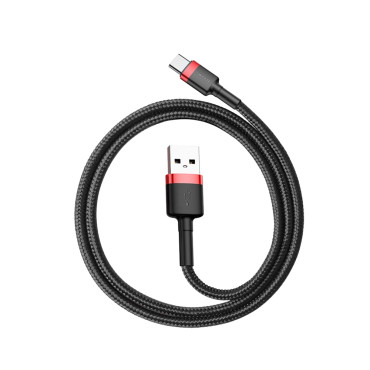 Izturīgs neilona kabelis USB kabelis - USB-C QC3.0 3A 0.5m melns un sarkans