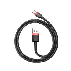 Izturīgs neilona kabelis USB kabelis - USB-C QC3.0 3A 0.5m melns un sarkans