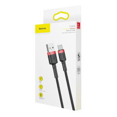 Izturīgs neilona kabelis USB kabelis - USB-C QC3.0 3A 0.5m melns un sarkans