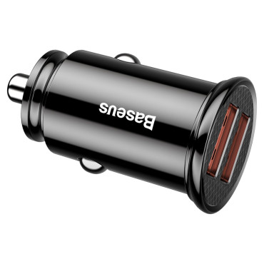 Inteligentná nabíjačka automobilov Kruhová 2x USB QC3.0 Rýchly náboj 3.0 SCP AFC 30W BLACK