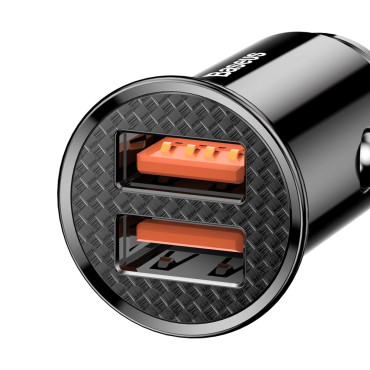 Carregador de carro inteligente Circular 2x USB QC3.0 CARGA RÁPIDA 3.0 SCP AFC 30W Preto