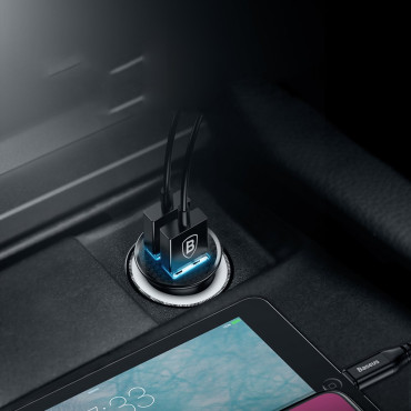 Inteligentná nabíjačka automobilov Kruhová 2x USB QC3.0 Rýchly náboj 3.0 SCP AFC 30W BLACK