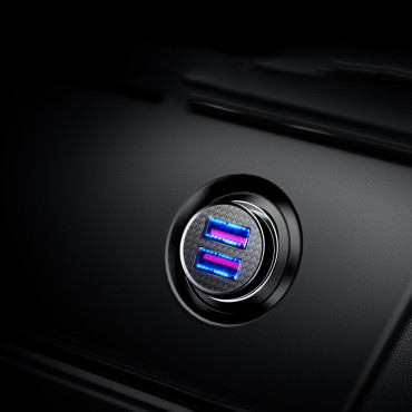 Carregador de carro inteligente Circular 2x USB QC3.0 CARGA RÁPIDA 3.0 SCP AFC 30W Preto