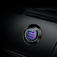 Chargeur de voiture intelligente circulaire 2x USB QC3.0 Charge rapide 3.0 SCP AFC 30W Noir