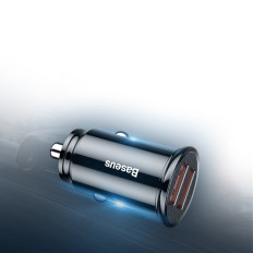 Carregador de carro inteligente Circular 2x USB QC3.0 CARGA RÁPIDA 3.0 SCP AFC 30W Preto