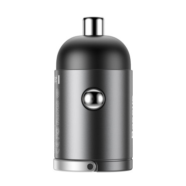 Mini Carregador de Carro Inteligente Tiny Star USB 30W Quick Charge Cinza