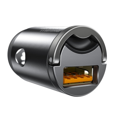 Mini Carregador de Carro Inteligente Tiny Star USB 30W Quick Charge Cinza