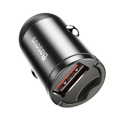 Mini Carregador de Carro Inteligente Tiny Star USB 30W Quick Charge Cinza