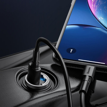 Mini Carregador de Carro Inteligente Tiny Star USB 30W Quick Charge Cinza