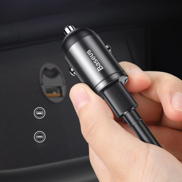 Mini Carregador de Carro Inteligente Tiny Star USB 30W Quick Charge Cinza