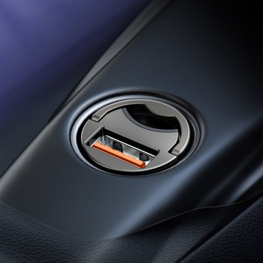Mini Carregador de Carro Inteligente Tiny Star USB 30W Quick Charge Cinza