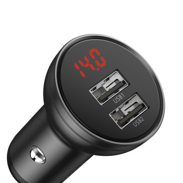 2x USB 4.8A Car Charger 24W s sivim LCD zaslonom