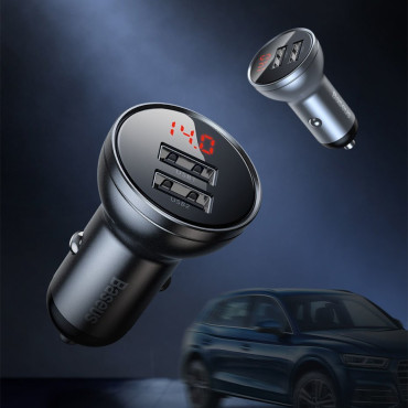 2x USB 4.8A Car Charger 24W s sivim LCD zaslonom
