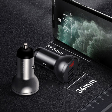2x USB 4.8A Car Charger 24W s sivim LCD zaslonom