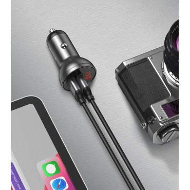 2x USB 4.8A Car Charger 24W s sivim LCD zaslonom