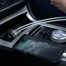 Carregador de carro 2x USB 4.8A com display LCD + cabo 3in1 1.2m Preto