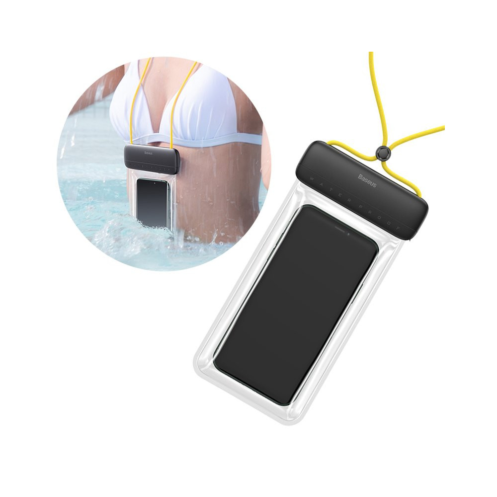 Caso de capa impermeável universal para telefone Max 7.2 '' na piscina sobre a água amarela