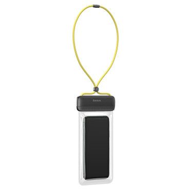 Caso de capa impermeável universal para telefone Max 7.2 '' na piscina sobre a água amarela