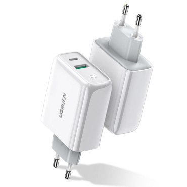 Hitro USB-C + USB 36 Omrežni polnilnik v Quick Charge 4.0 Power Dostava Bela
