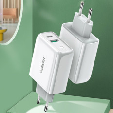 Hitro USB-C + USB 36 Omrežni polnilnik v Quick Charge 4.0 Power Dostava Bela