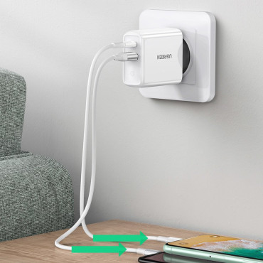 Hitro USB-C + USB 36 Omrežni polnilnik v Quick Charge 4.0 Power Dostava Bela