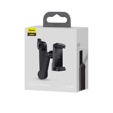Bilholder til telefonen på hovedstøtten med en trådløs oplader qi 15 i sort