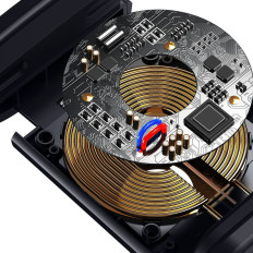 Titular del automóvil para el teléfono en el reposacabezas con un cargador inalámbrico QI 15 en negro