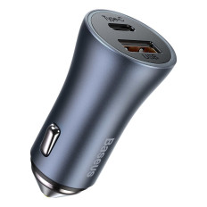 Brzi auto punjač USB-C + USB 40W Zlatni kontakt Pro sive