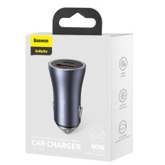 Carregador de carro rápido USB-C + USB 40W Dourado Contator Pro Gray