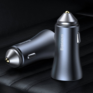 Carregador de carro rápido USB-C + USB 40W Dourado Contator Pro Gray