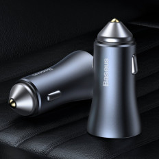 Carregador de carro rápido USB-C + USB 40W Dourado Contator Pro Gray