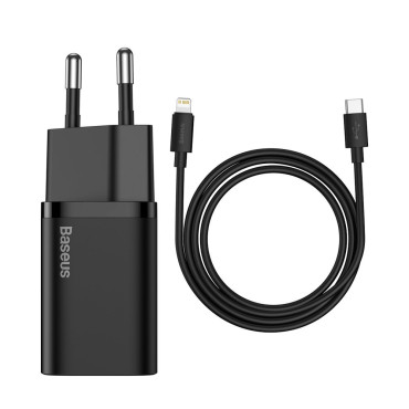 Carregador Rápido para iPhone Suki Si 1C 20W ENTREGA + USB-C Cable - Lightning 1m Preto
