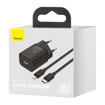 Chargeur rapide pour iPhone Suki SI 1C 20W Livraison d'alimentation + Câble USB-C - Lightning 1M Noir