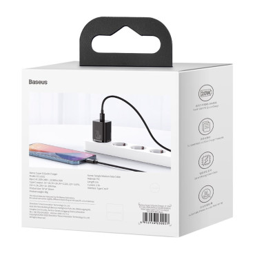 Pikakuormaaja iPhone SUKI SI 1C 20W Virtalähde + USB-C-kaapeli - salama 1m musta