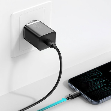 Pikakuormaaja iPhone SUKI SI 1C 20W Virtalähde + USB-C-kaapeli - salama 1m musta