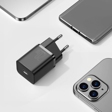Chargeur rapide pour iPhone Suki SI 1C 20W Livraison d'alimentation + Câble USB-C - Lightning 1M Noir